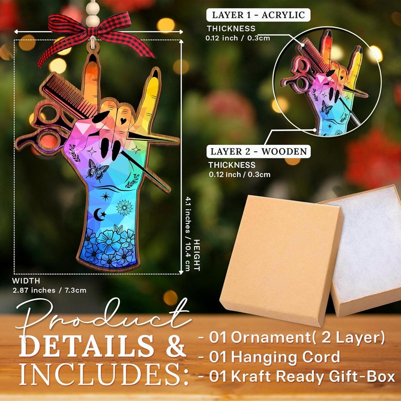 HEXMOZ Hairdresser Christmas Ornament 2025 - Gifts for Hairdressers, Hair Stylists, Female Barbers - Hair Dresser, Hairstylist, Beautician Gift for Women - Acrylic Wood Ornament - Image 2